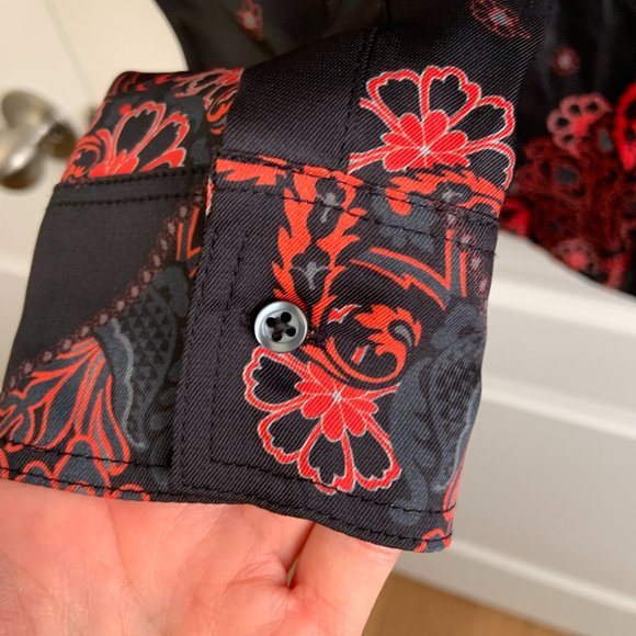 Women's Desigual Western Satin Paisley Long Sleeve Shirt Blouse Fringe Size L - Picture 7 of 14